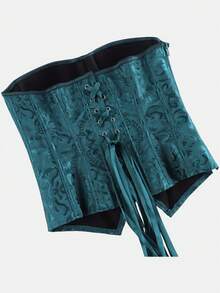 Women's Court Style Corset Top, Boned Waist Cincher, Bust Support, Sexy Jacquard Vintage Body Shaping Top, Halloween Costume, Role Play, Party Outfit, Green Corset Top - Teal Blue - View 10