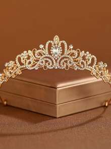 1pc Crystal Wedding Headpiece, Suitable For Bride, Girl, Princess Headpiece, Pageant Crown, Bridal Hair Accessory - Gold - View 4