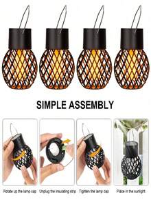 8/4pcs Solar Hanging Lanterns, Flickering Flame LED Lights, Waterproof Outdoor Decorative Lights, Hollow Pattern, Suitable For Garden Yard Trees - Solar Flame Lantern - 查看 7