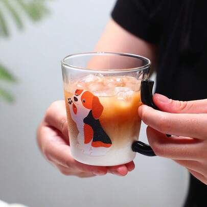 1個 300ml 透明玻璃杯，附手柄，適用熱/冷咖啡、茶飲，飲用水杯