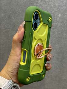 Shockproof Rugged Protective Case Compatible With IPhone 16/15/14/13/12/11 Pro Max Plus, Equipped With 360° Rotating Ring Stand, Anti-Drop Full Coverage Rugged Protective Case, 3-In-1 Durable Protective Case - Avocado Green + Hanging Rope - View 3