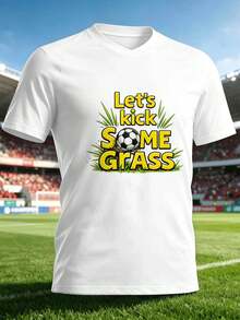 T-shirt de football pour hommes avec imprimé amusant, coton doux, coupe ample, style streetwear et hip-hop, confortable, imprimé accrocheur - Blanc - Voir 2