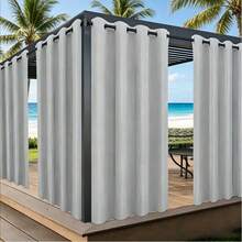 FLYINGCURTAINS 1pc Indoor/Outdoor Waterproof Curtain Panel - Insulated, UV Protection & Blackout, Grommet Top, Suitable For Patio, Gazebo, Porch, Sold Individually (Multiple Colors And Sizes Available) - white ash - View 1