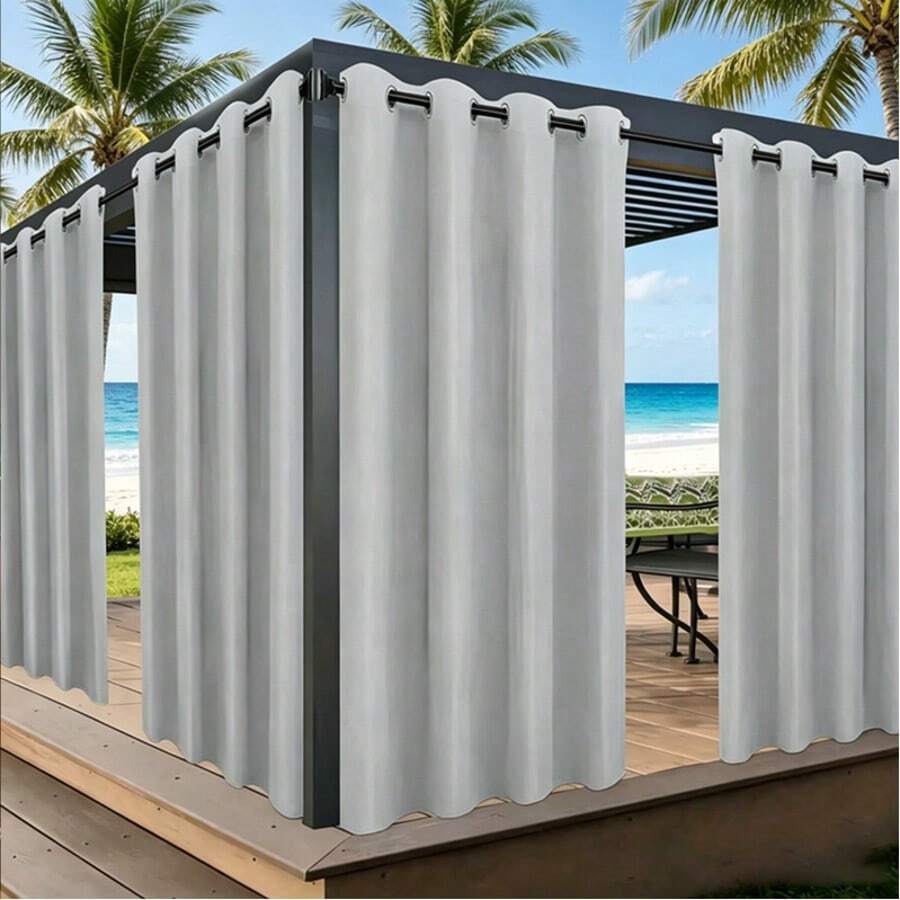 FLYINGCURTAINS 1pc Indoor/Outdoor Waterproof Curtain Panel - Insulated, UV Protection & Blackout, Grommet Top, Suitable For Patio, Gazebo, Porch, Sold Individually (Multiple Colors And Sizes Available) - white ash - View 1