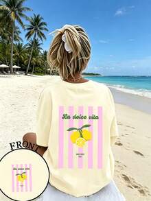Tween Girl Casual Fun Print Crew Neck Pullover Short Sleeve T-Shirt Summer Top - Apricot - View 1