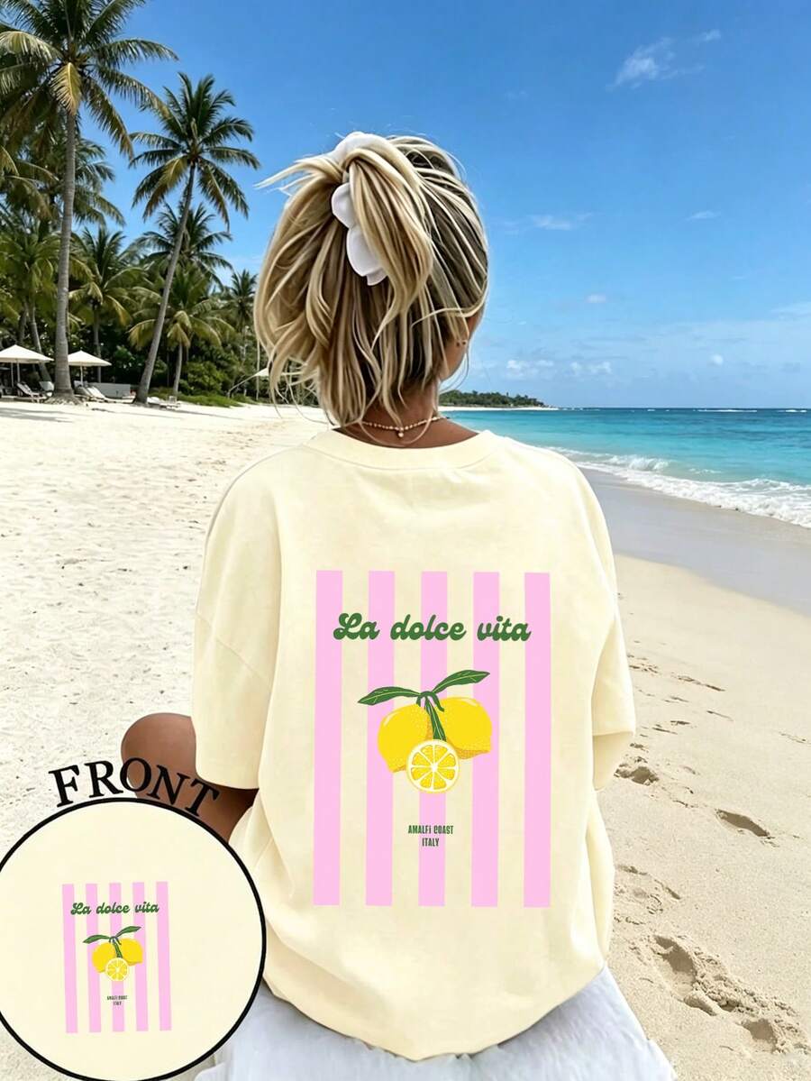 Tween Girl Casual Fun Print Crew Neck Pullover Short Sleeve T-Shirt Summer Top - Apricot - View 1
