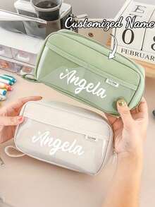 [Custom Name/Text] Pen Bag, Stationery Bag, Pencil Case, Large Capacity Pencil Case, Handheld Pencil Case, Stationery Case, Cosmetic, Portable Gift, For Office - Multicolor - View 2