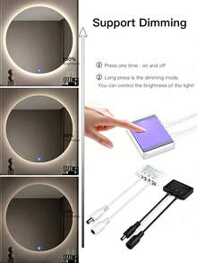 Mirror Touch Sensor Switch LED Dimmer Controller, 5-24V DC Stepless Dimming LED Strip Control, Bathroom Vanity Mirror Hidden Touch Button, Adhesive Backing Installation - MIRROR TOUCH SWITCH - View 1