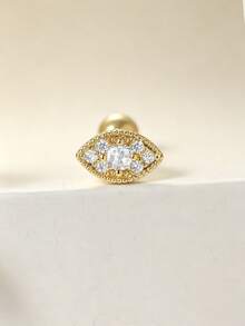 1pc Fashion Evil Eye Rhombus Zirconia Cartilage Earring For Women, Suitable For Daily Commute, Evening Party, Date, Theme Outfit And Holiday Gift Occasions - Gold - View 3
