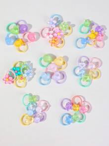 40 piezas de ligas para el cabello de cristal transparente multicolor con diseños de flor, conejo, corazón y estrella, elásticas, duraderas, no dañinas, pequeñas bandas de goma, accesorios para el cabello versátiles y de moda para uso diario - Multicolor - Ver 7