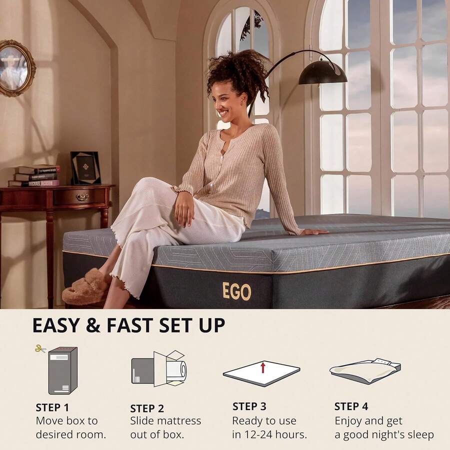 RAO9 EGOHOME 12 Inch Full Foam Mattress Back Pain, Cooling Copper Gel Bed In A Box, Foam Made In USA, CertiPUR-US Certified, Therapeutic Medium Firm, Double 54x75x12 Black - 12 Inch - View 1