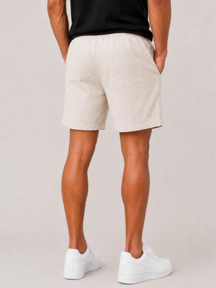 Kit 3 Premium Linen Shorts Bermuda Mauricinho Men's Casual Basic Comfortable Leather Label Detail - 西瓜粉 - 查看 5
