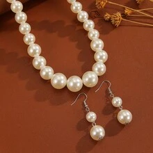 1 Set Luxury Faux Pearl Beaded Necklace & Earrings Set, Women's Banquet Party Dress Accessories - A Set Of Imitation Pearl Necklace and Earrings - View 10