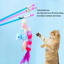 1pc Pink Cat Teaser Wand Toy Fairy Wand Fur Ball Cat Teaser Stick Cat Feather Bell Cat Teaser Toy Interactive Entertainment Cute Design, Used For Indoor Play Interactive Toy Pet Accessories Ball And Stick Color Optional - Multicolor - View 10