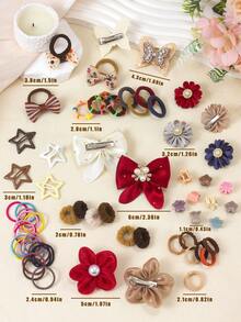 870PCS Morandi Color Vintage Girls Hair Accessories Set, Including Satin Bow Hair Clips, Double Layer Butterfly Hair Clips, Rhinestone Pearl Flower Side Clips, Bow Hair Ties, Star Snap Clips, Multiple Mini Claw Clips, Bubble Hair Ties, Bamboo Knot Towel Hair Bands, Lace Elastic Hair Bands And TPU Rubber Bands, Suitable For Girls Daily, Party, Travel Use - Multicolor - View 4