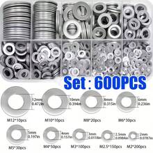 600pcs Polished Flat Washers Assortment Set, M2 To M12 Sizes With Storage Box, Metal Gasket Fasteners For Home Decoration, Kitchen Repairs, Industrial Maintenance & Daily Hardware Applications - A - View 10