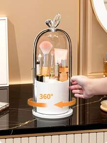 1 قطعة صندوق تخزين فرش المكياج بتصميم قفص طيور شفاف وغطاء دوار 360°، منظم مستحضرات تجميل بأذني أرنب، لتخزين أحمر الشفاه وقلم الحواجب وفرش المكياج ومنتجات العناية بالبشرة والقرطاسية، صندوق منظم مكياج بسعة كبيرة، مقاوم للغبار وشفاف مرئي، تصميم أرنب لطيف، حامل فرش دوار للمكتب، أنبوب تخزين فرش مكياج للديكور المكتبي، حامل أقلام دوار للمرآة، رف تخزين أحمر الشفاه - متعدد الألوان - مشاهدة 4