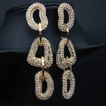 1 Pair European & American Fashion Exaggerated Linked Geometric Rhinestone Earrings For Women, Punk Hip-Hop Style, Suitable For Events And Festivals - Exaggerated Geometric Earrings - View 6