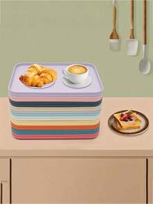 1pc Plastic Fast Food Tray, Bulk Colorful Cafeteria Food Tray, Rectangular Meal Tray, Restaurant Lunch Tray, Suitable For School, Party, Kitchen, Cafe, BBQ Dining, 10 Colors (30.48 X 22.86 Cm) - View 8