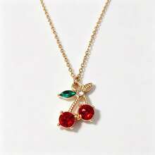 YUZENG Summer Fresh Fruit Necklace Collection, Hypoallergenic Stainless Steel, Cherry/Watermelon/Dragon Fruit Pendants, Versatile Daily Jewelry - Gold - View 16