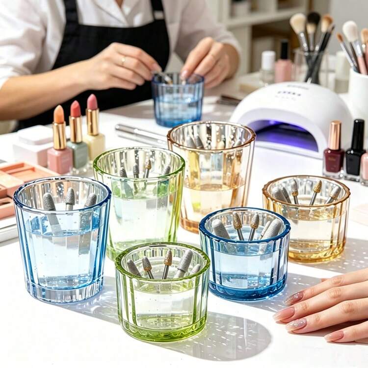 1個亮片圓形玻璃美甲刷清潔杯，迷你彩色美甲刷清潔容器，無味美甲刷清潔收納盒，美甲拋光頭收納盒 - 彩色 - 查看 7