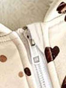 Young Girl Cherry Print Warm Hooded Jacket - Apricot - View 4