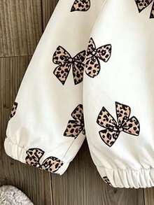 Young Girls Bow Pattern Print Warm Hooded Jacket - White - View 7