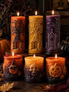Skull Magic House Elf Castle Cylindrical Relief Silicone Mold, Compatible With Candle, Plaster, Resin, Halloween Decoration Creative Holiday Gift Craft Mold - Halloween Skull Cylindrical Candle Mold - View 10