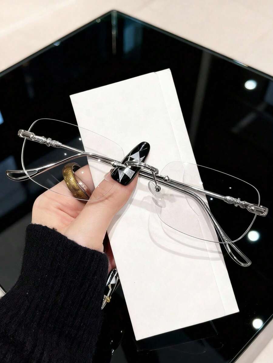 1pc Fashion Metal Rimless Rectangular Classic Versatile High-End Elegant Frameless Glasses, Suitable For Students And Office Workers
