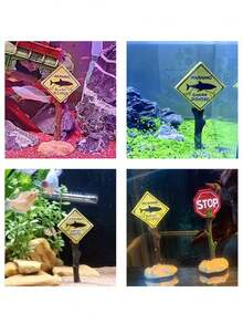 Decoração de Paisagem para Aquário, Mini Ornamento Cartoon, Esconderijo para Peixes e Camarões, Coral Artificial com Placa de Aviso - C - Visão 4