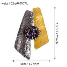 1pc Abstract Geometric Brooch, Gold & Silver Tone Metal With Natural Stone Accents, Artistic Statement Pin For Women's Coats, Dresses & Scarves - A - View 5