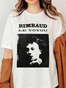 T-shirt Arthur Rimbaud Le , Marchandise littéraire du poète français Benjamin Fondane, T-shirt Rimbaud Le , Halo Unisexe Softstyle, Impression photo rétro noir et blanc pour hommes et femmes, Y2K Harajuku Streetwear - Blanc - Voir 1