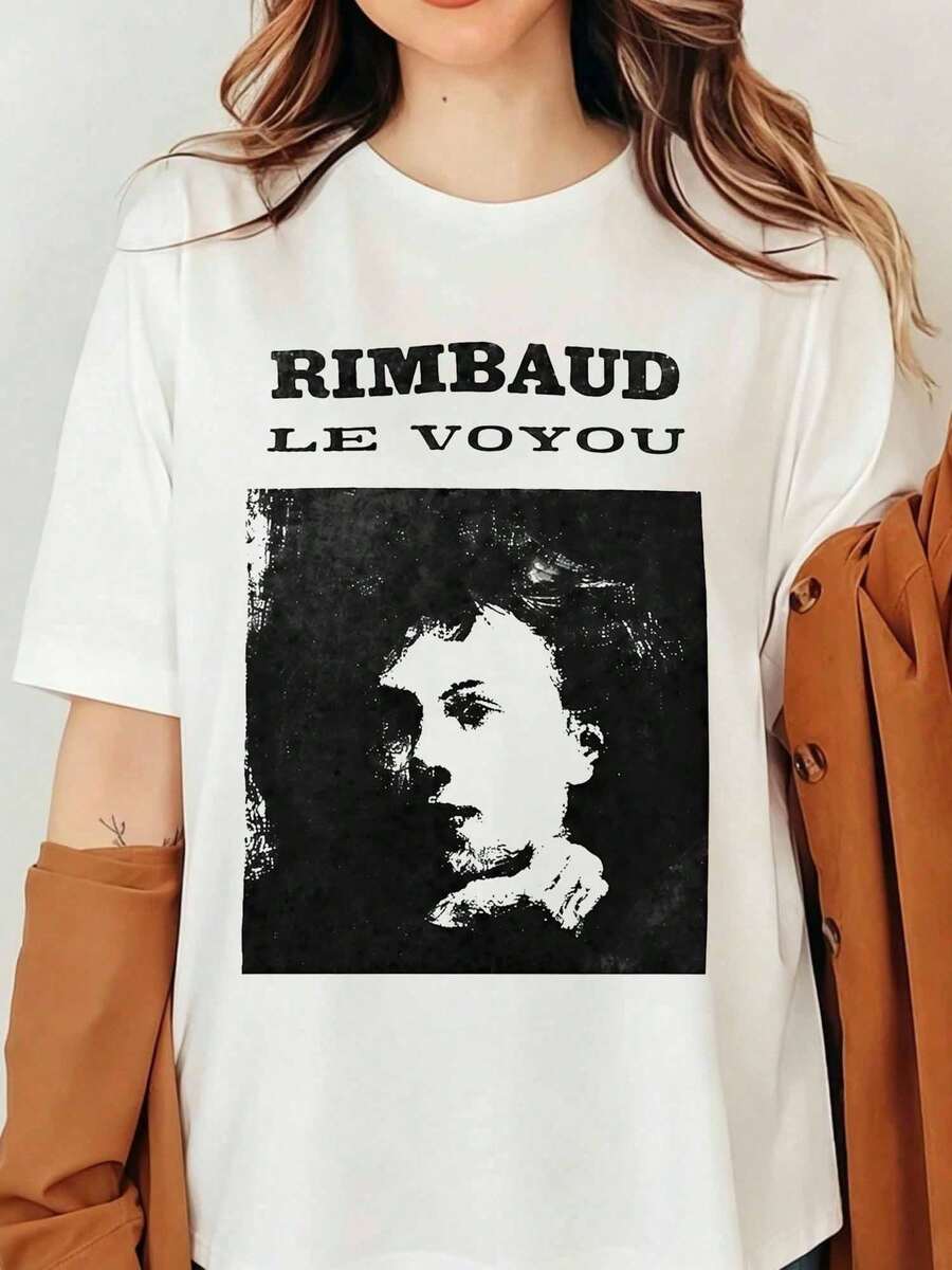 T-shirt Arthur Rimbaud Le , Marchandise littéraire du poète français Benjamin Fondane, T-shirt Rimbaud Le , Halo Unisexe Softstyle, Impression photo rétro noir et blanc pour hommes et femmes, Y2K Harajuku Streetwear - Blanc - Voir 1