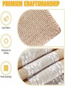 1 Stück Tischläufer-Set aus Jute und Spitze - 100% gewebter Jute-Stoff, quadratisch, rustikaler Landhausstil, geeignet für Hochzeit, Thanksgiving, Weihnachtsfeier Dekoration - Hellgelb - Übersicht 4
