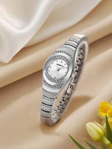1pc Women's Full Rhinestone Decorated Premium Fashion Quartz Wristwatch, Suitable For Evening Parties, Gatherings And Daily Elegant Outfits - Silver - View 5