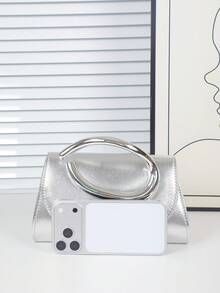Elegante Damen-Clutch, 1 Stück minimalistische einfarbige Party-Handtasche aus PU-Material, luxuriöse Damen-Abendtasche, Schulter- und Umhängetasche mit abnehmbarer Metallkette, Damen-Party-Portemonnaie, geeignet für Feiertagspartys, Bälle, Bankette, Zusammenkünfte, Hochzeiten, bestes Geschenk. - Silber - Übersicht 6