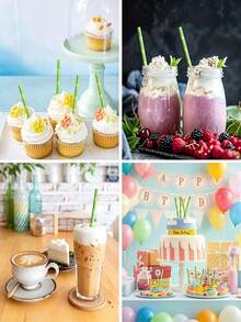 50/25pcs Green Bamboo Pattern Paper Straws - Bamboo Pattern Straws, Suitable For Cocktails, Birthday And Wedding Decorations, Tropical Hawaiian Style Parties; Creative Small Gifts, Summer Decorations And Party Supplies.(Brush Included) - Multicolor - View 8