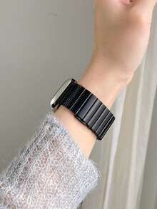 Huastonband 1條磁吸式不鏽鋼金屬錶帶，相容於 38mm/40mm/41mm/42mm/44mm/45mm/49mm/46mm，適用於 Ultra/SE/S10/S9/8/7/6/5/4/3 系列。佩戴舒適，適合四季。智慧手錶配件錶帶，女性夏季海灘、派對、母親節、畢業季、返校學生同學禮物配件 - 黑色 - 查看 6