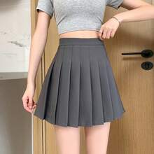 Falda plisada 2026 de verano, falda gris oscuro, falda de cintura alta, falda corta estilo universitario, resistente a las arrugas y versátil. - Blanco - Ver 2
