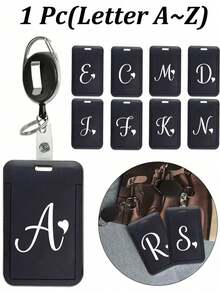 Schwarzer Diebstahlsicherer Kartenhalter mit schwarzem ausziehbarem Clip, künstlerisch geformter Herz-Buchstabe A-Z, harter Kunststoff-Kartenschutz mit Daumenschlitz, erweiterbarer Ausweishalter, Krankenversicherungskarten-Schutz, wasserdichter Medizin-/Bank-/Sozialversicherungskarten-Schutz, Buskartenhalter, Essensmarkenhalter, täglicher Alltagsgegenstand, perfektes Geschenk und Souvenir für Feiertage, Geburtstage, Partys, Valentinstag, Muttertag, Lehrertag - Verschiedenfarbig - Übersicht 1