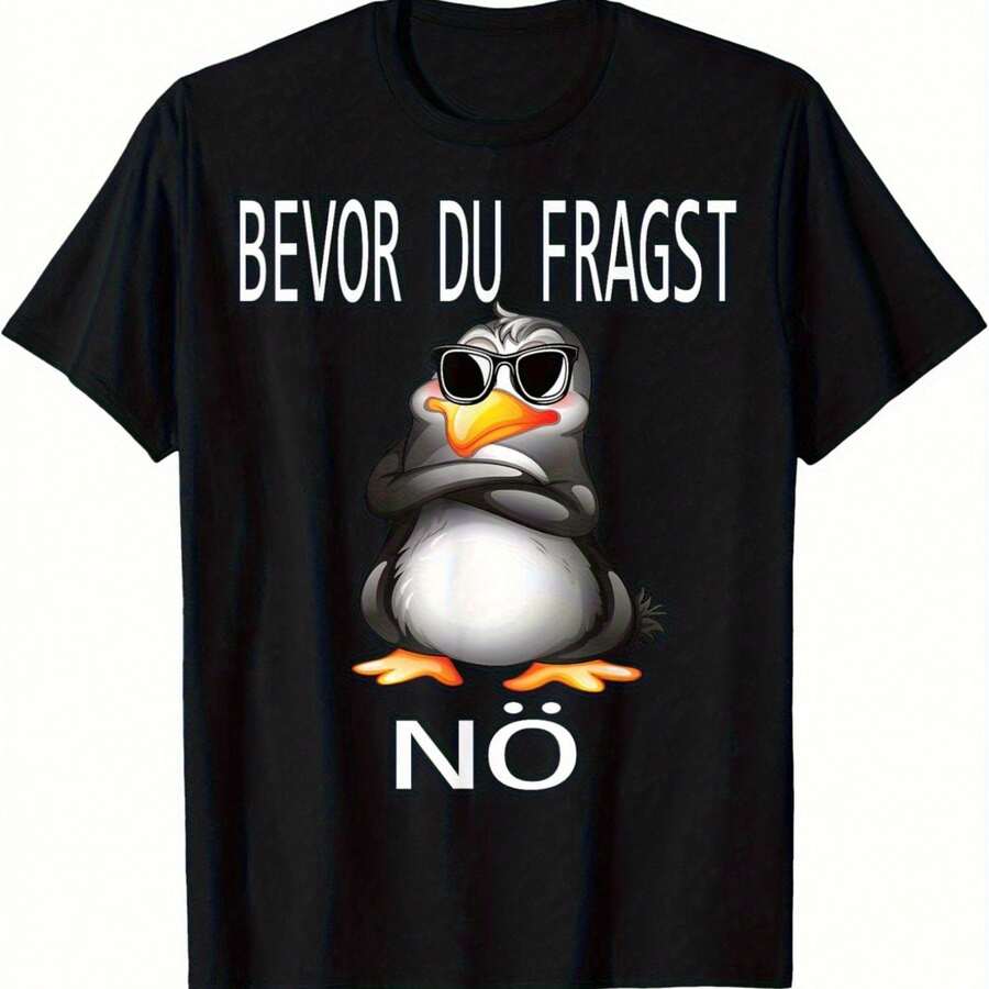 Camiseta Divertida con Texto en Alem£n de Ping￼ino - "BEVOR DU FRAGST NO" Frase Graciosa con Ping￼ino Animado y Gafas de Moda - Cuello Redondo Regular para Hombres y Mujeres - Lavable a M