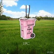 Cartoon Pink Wheel Trash Can "THOUGHTS AND OPINIONS OF OTHERS" Hanging Car Air Freshener - A - View 11