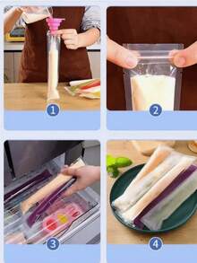 10/50/100pcs Fruit Pudding Molds, Summer Refrigerated/Frozen Disposable Popsicle Bags, DIY Homemade Ice Pop Molds, Ice Cream Popsicle Self-Sealing Bags, Suitable For Vegetables, Juice, Fruit Puree, Ice Cream, Fruit Popsicles, Sealab Storage Bags - Multicolor - View 3