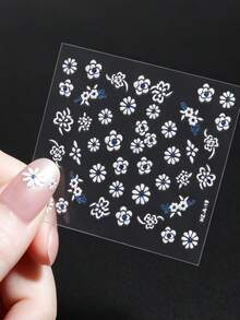 30片藍色與白色花朵美甲貼紙、白色花朵美甲貼紙、3D自黏可愛蝴蝶花朵美甲貼紙、心形美甲裝飾配件、女性美甲設計裝飾用品 - 淺藍色 - 查看 8