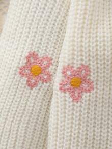 女童針織毛衣，精緻「大姊姊」刺繡搭配白色花朵圖案，柔軟舒適 - 白色 - 查看 5