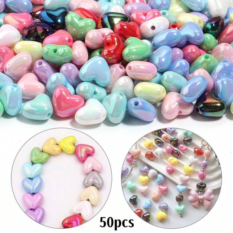 50 PIEZAS Cuentas con forma de corazón recubiertas de acrílico con agujero , adecuadas para la fabricación de joyas, materiales para pulseras y collares de cuentas hechos a mano DIY, regalo perfecto para el Día de San Valentín, aniversario, cumpleaños para tu ser querido