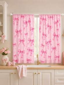 2pcs Pink Bow Print Curtains, Rod Pocket Polyester Bedroom Curtains, Sweet Romantic Home Decor, Living Room Bay Window Curtains, Room Soft Furnishing Textile - Multicolor - View 10