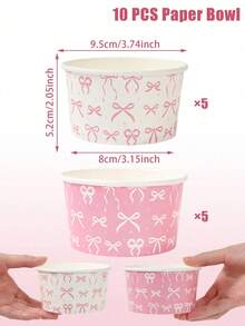 10 piezas de cuencos de papel con lazo rosa, cuencos de helado con lazo rosa, cubos de palomitas, cajas de aperitivos, recipientes para patatas fritas, bandejas de comida, decoraciones de fiesta con lazo rosa, decoraciones de fiesta de revelación de género, decoraciones de boda, vajilla desechable para fiesta de cumpleaños de princesa rosa - multicolor - Ver 12