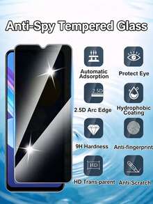 2Pcs Privacy Screen Protector For Tempered Glass Anti-Spy Privacy Screen Protector, 9H Hardness, Anti-Scratch, Bubble-Free, Anti-Spy - Black - View 3