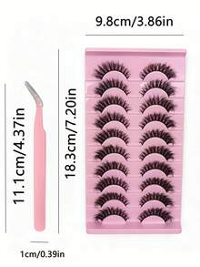10 Pairs European Style 3D Full Strip Hard Band Eyelashes, Voluminous Natural Look - View 6
